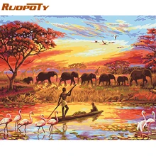 RUOPOTY Frame Picture Elephant Diy Painting By Numbers Landscape Modern Wall Art Acrylic Canvas Painting For Home Decor 40x50cm