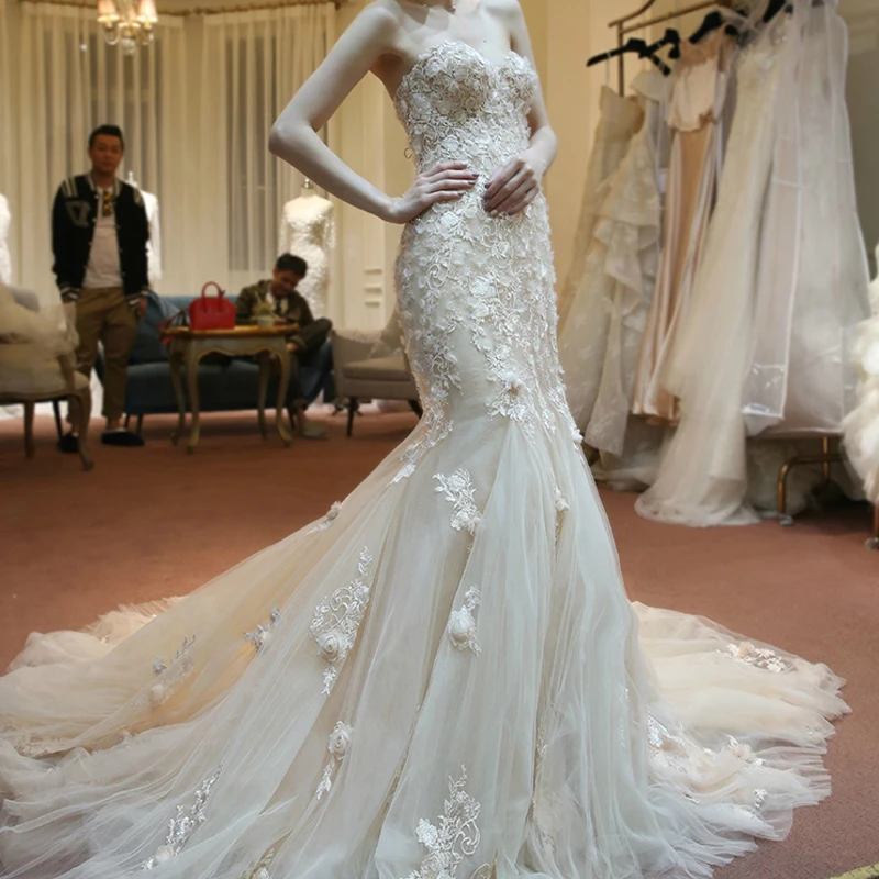 2017-Beaded-Lace-AppliquesTulle-Mermaid-Wedding-Dresses-Sweetheart-Off-the-Shoulder-Brial-Gown-Vestido-De-Noiva (2)