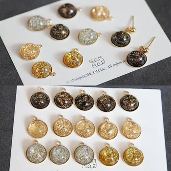 

30pcs/lot color resin core decoration geometry rounds shape copper flatback flaoting locket charms diy jewelry earring pendants