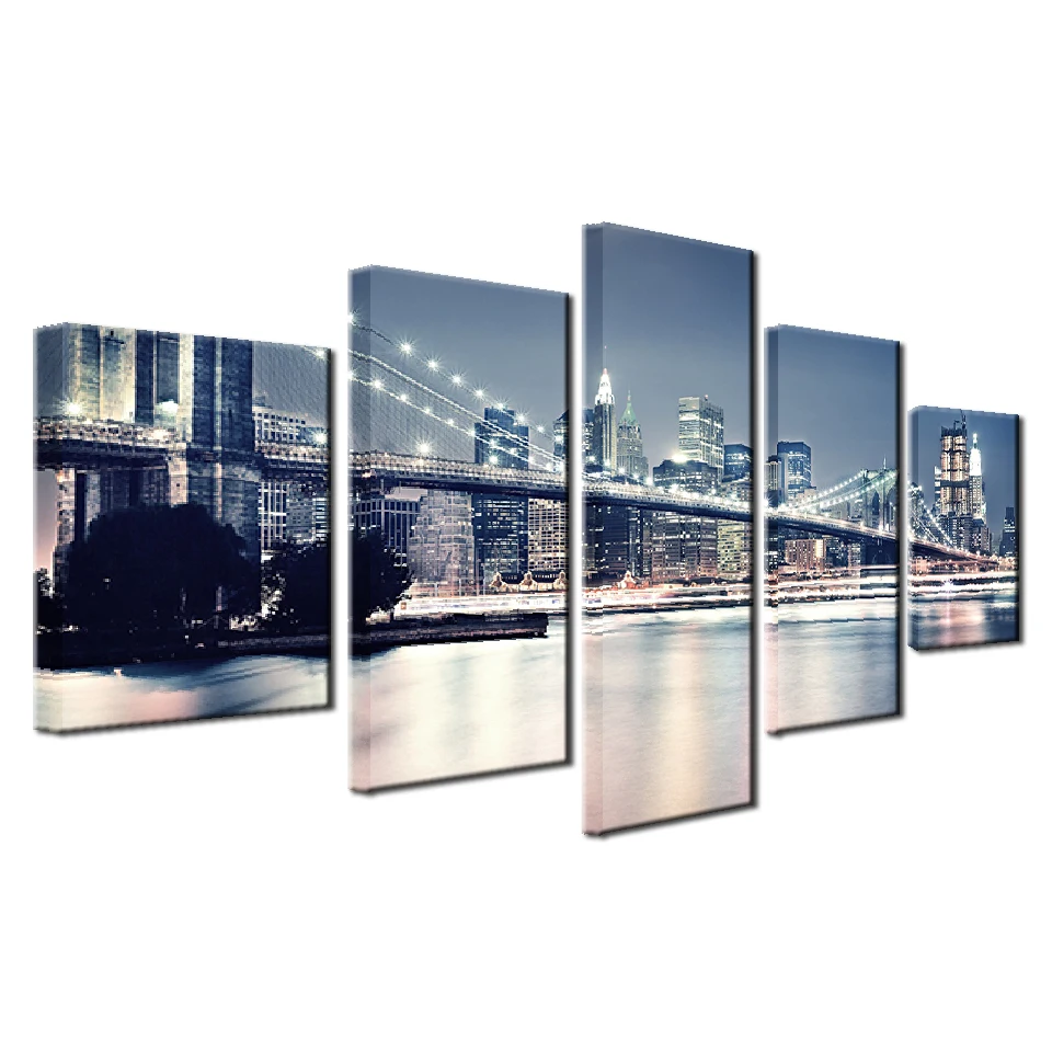 Canvas-Paintings-Living-Room-Decor-Prints-Posters-5-Pieces-Beautiful-Brooklyn-Bridge-City-Night-View-Pictures (5)