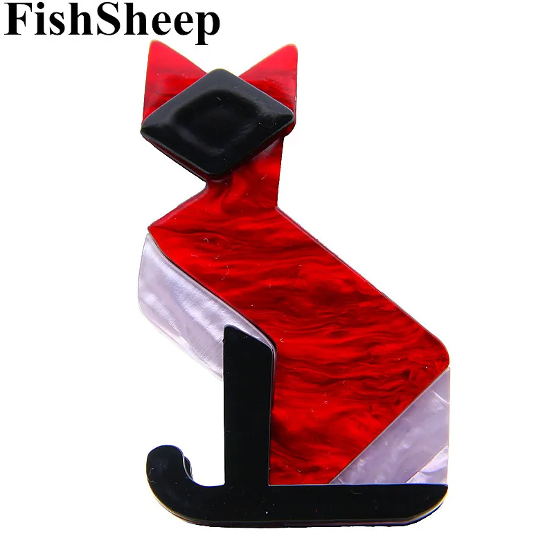 

FishSheep 2 Colors Lovely Acrylic Red Cat Brooch Acetate Fiber Animal Brooches And Pins Sweater Scarf Decoration Female Jewelry