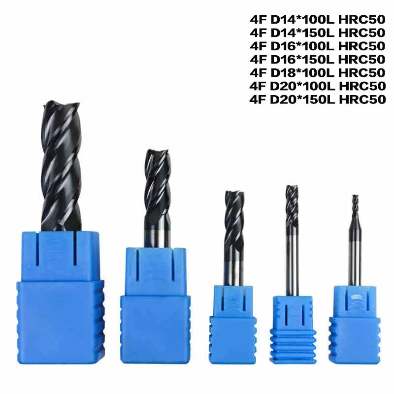 

1pc 4F-D14*100L HRC50 carbide lathe cutting tool cnc Flatted End Mill 4 flute mill diameter 14/16/18/20 Milling Cutter For metal