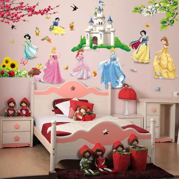 

% removable diy seven princess birds flower castle wall stickers home decor kids rooms girl children's bedroom sticker wallpaper