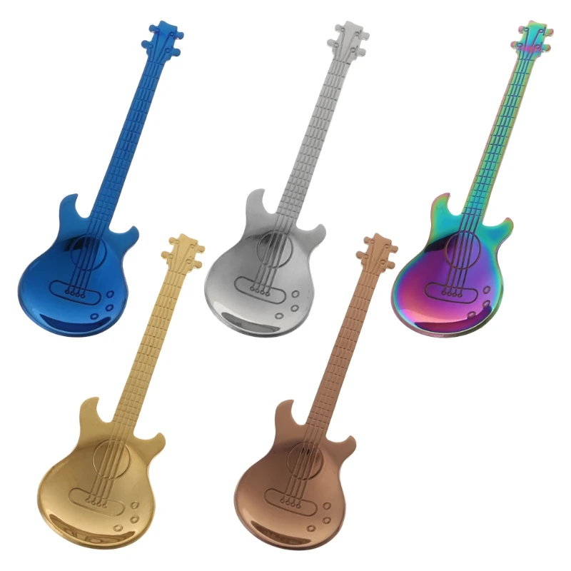 

Stainless Steel Rainbow Guitar Shape Coffee Mixing Spoon Cold Drink Tea Spoon