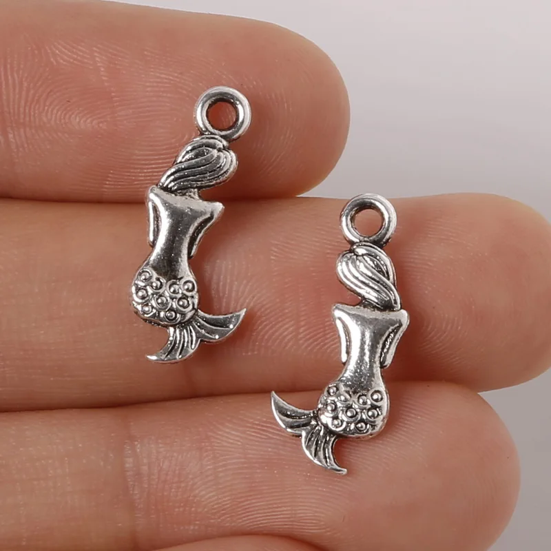 14pcs 8x20mm Zinc Alloy Antique Silver Mermaid DIY Charms Pendants