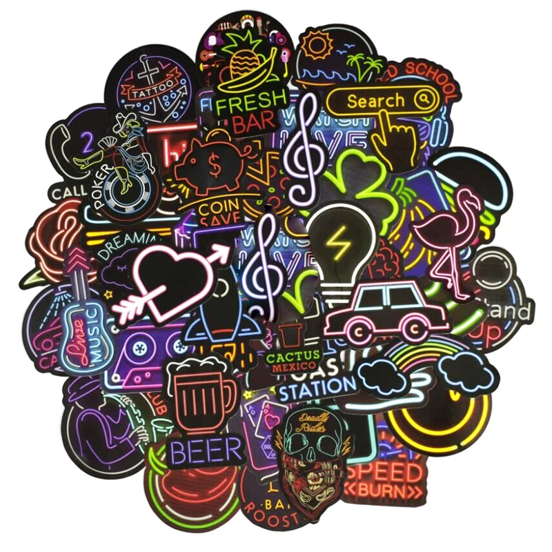 Neon Graffiti Sticker Personality Cartoon Creative Car Motorcycle Computer Skate Trolley Luggage Box Sticker Child Toy Gift