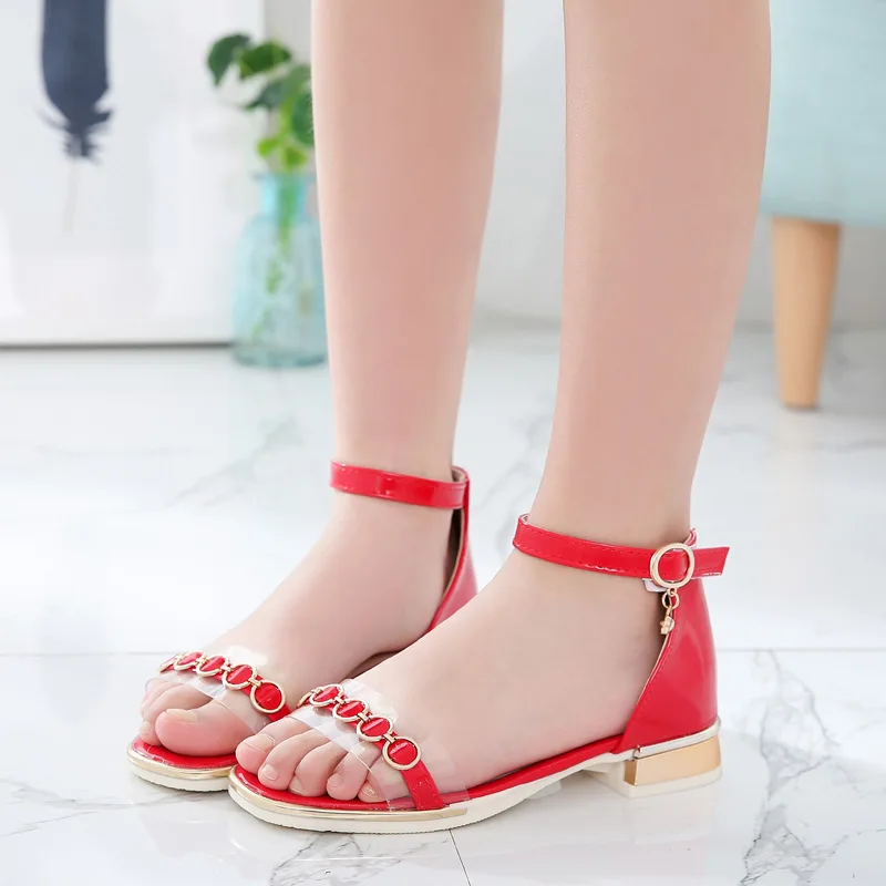 

Summer Children Sandals for Girls Princess Shoes Fashion Transparent Casual Leather Kids Shoes Little Girl Sandals High Heels