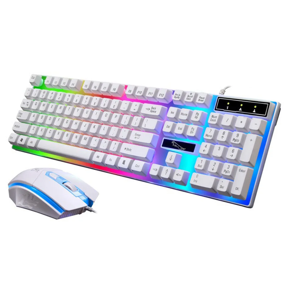 Горячая USB Проводная клавиатура мышь комбо набор с подсветкой дизайн для игр BUS66 - Цвет: Белый