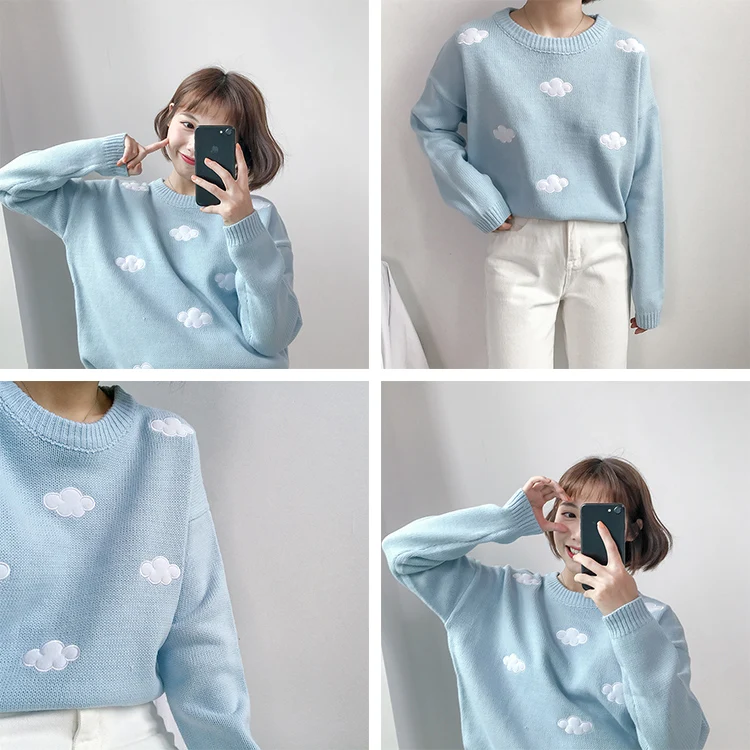 Женский Kawaii Ulzzang Винтаж колледж свободный свитер с облачком женский корейский панк толстый милый свободный Harajuku одежда для женщин