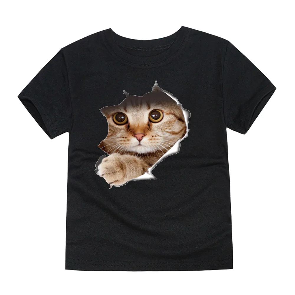 Новые модные черные футболки с 3D котом для мальчиков 8 видов конструкций футболки для детей возрастом от 1 года до 14 лет, топы для девочек, футболки с рисунком собаки для мальчиков