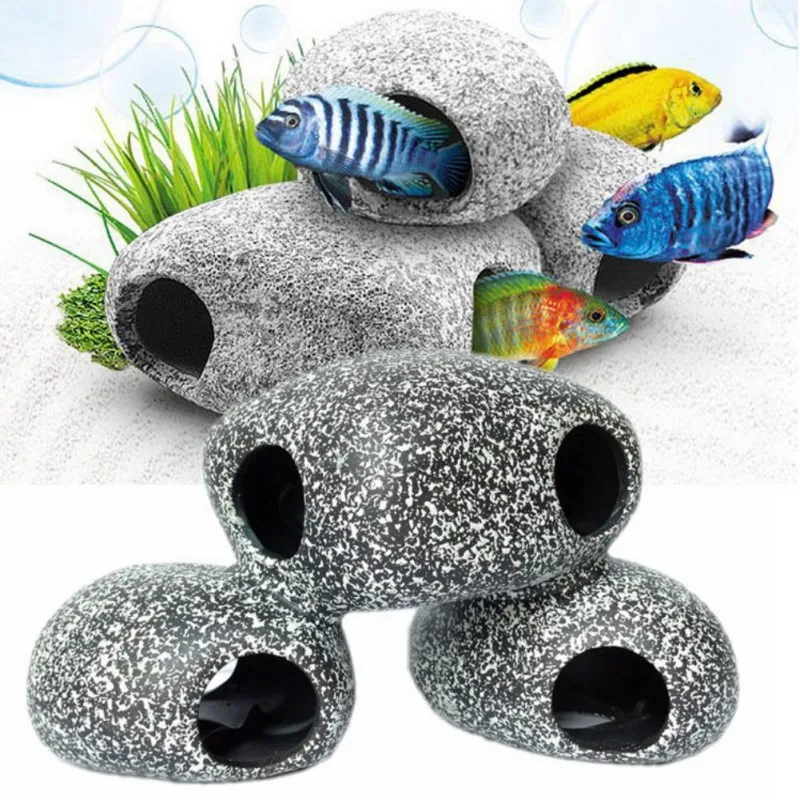 

Funny Ceramic Rock Cave Stone Decoration For Fish Tank Benefical Accessories for Cichlids's Existence aquarium