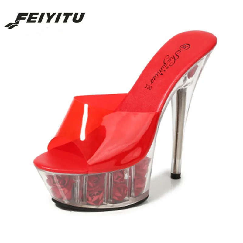 Женские свадебные туфли FeiYiTu сексуальные на очень высоком каблуке 15 см сандалии