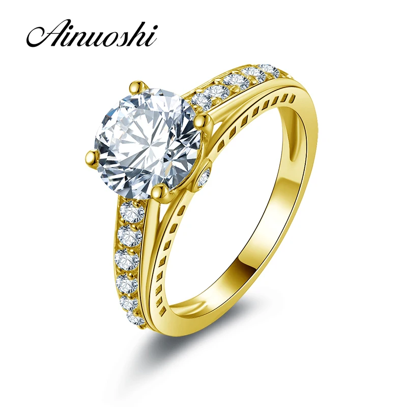 

AINUOSHI 10k Solid Yellow Gold Wedding Rings 2 ct Lovers Promise Band Round Simulated Diamond Women Engagement Anniversary Ring