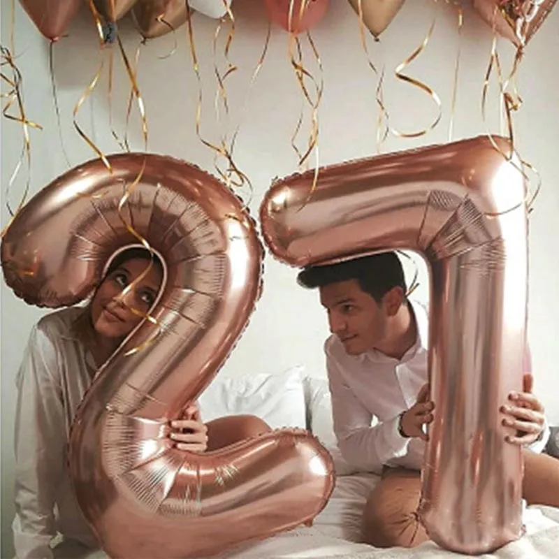 32 дюйма розового золота с бриллиантами Свадебные Воздушные шары воздушные гелиевые номер Фольга фигурками Happy День рождения украшения для детей на день рождения воздушные шары