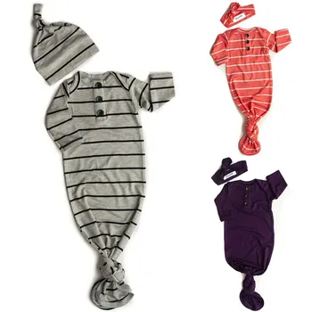 

2019 Newborn Baby Sleeping Bag Blanket Swaddle Stripe Solid Wrap Bedding Clothes Hat Headband Outfits Cotton Girl Boy Unisex