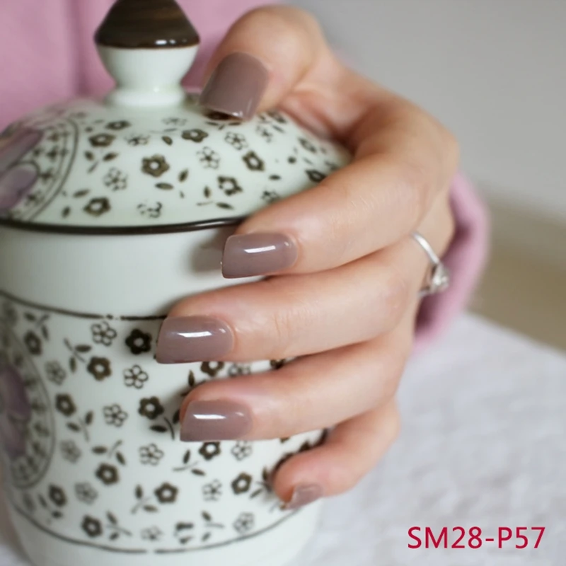 

Shiny Surface Brown Candy Fake Nail Tips Short Full Cover Square Press On Nails for Lady Daily Wear Decoration Sticker R28-P57