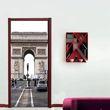 

Triumphal Arch France Classic Building Wall Door Sticker Door Stickers PVC Mural Self Adhesive Art Decal Waterproof Door Sticker