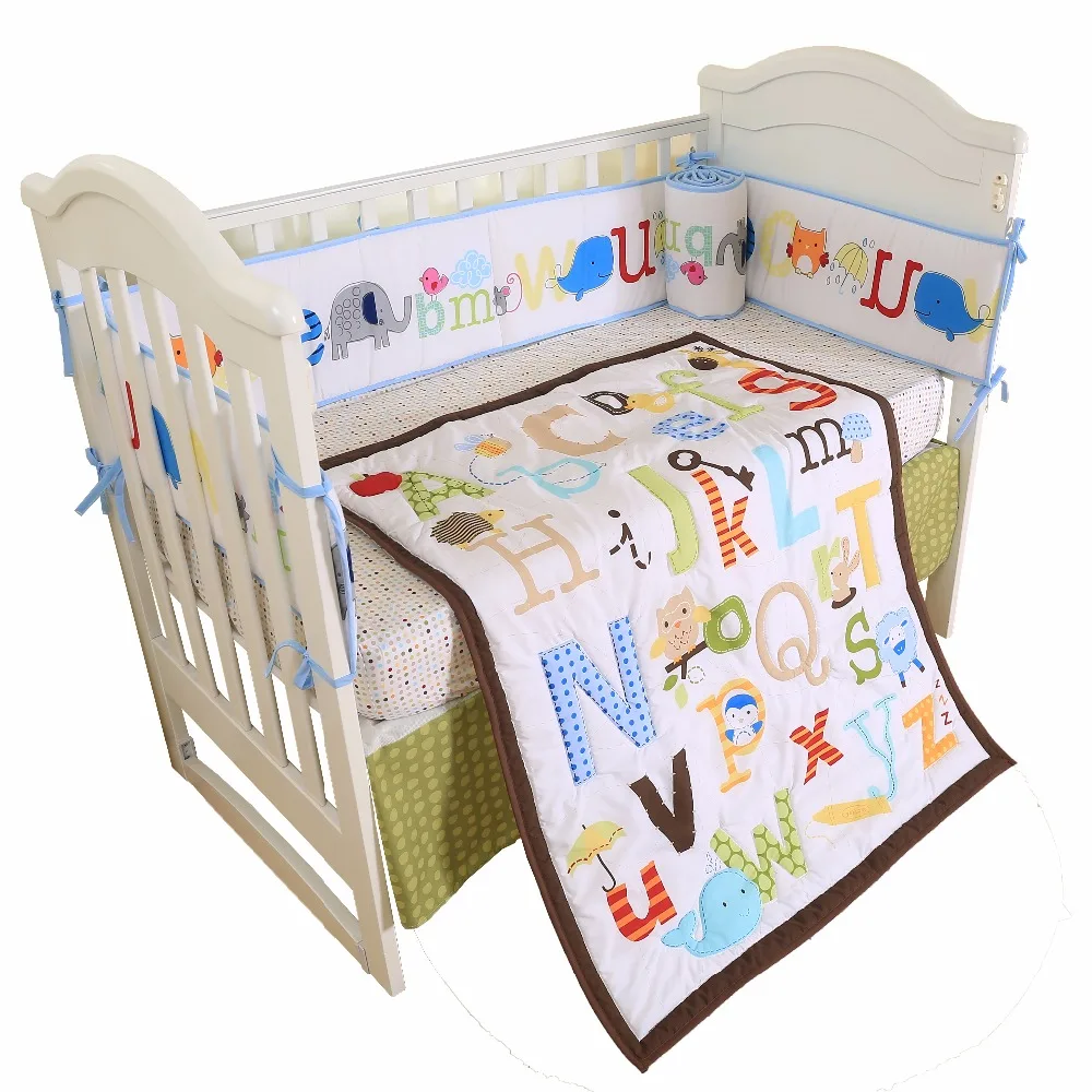 

7PCS/SET Baby bedding sets cotton baby bedclothes Cartoon crib bedding set include comforter,crib sheet,crib skirt,crib bumper