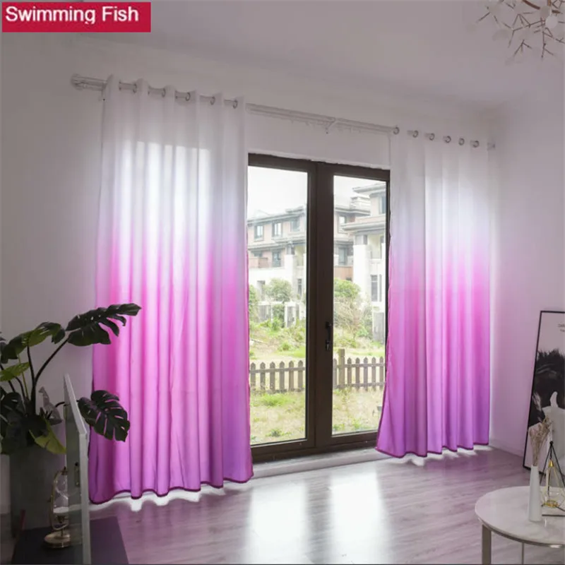 

Gradient wood grain texture finished purple curtains,blue green yellow Polyester curtain for study room