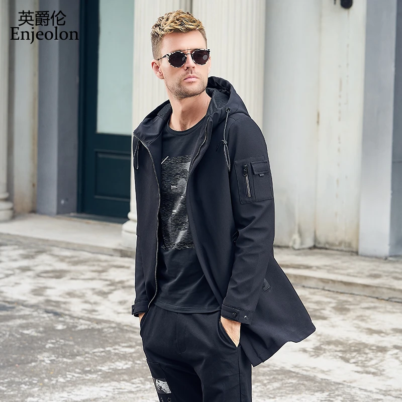 Enjeolon Merek Jaket Bomber Panjang Mantel Pria Musim Gugur Hitam Solid Jaket Fashion Pria Mantel Jaket Kerah Berdiri Pria Jk0467 Jaket Aliexpress