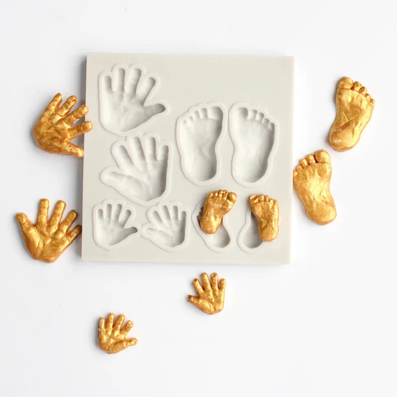 Baby hand and foot print silicone mold DIY fondant cake chocolate mold sugar dry Pez mold baking utensils kitchen accessories