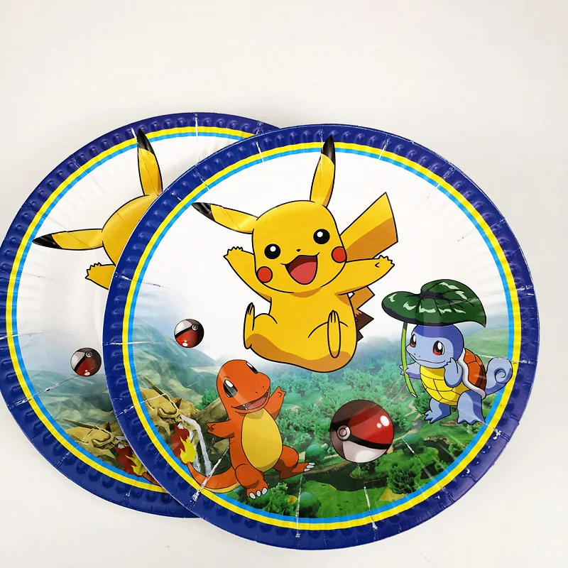 10pcs 7inch Cartoon Pokemon go Paper Plate Printing Round Plates Pikachu Theme Party Kids Girl Boy Birthday Event Supplies | Дом и сад