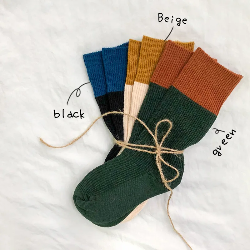 3 пар/лот, осенне-зимние детские носки хлопковые носки с оборками для мальчиков и девочек, детские длинные носки в полоску в стиле пэчворк - Цвет: 15