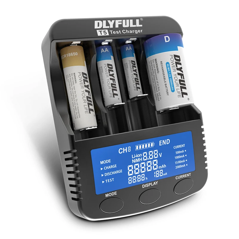 

DLYFULL T5 18650 Battery Charger LCD for Li-ion NiMH 18650 14500 26650 32650 A AA AAA AAAA C SC D Rechargeable Batteries Charger