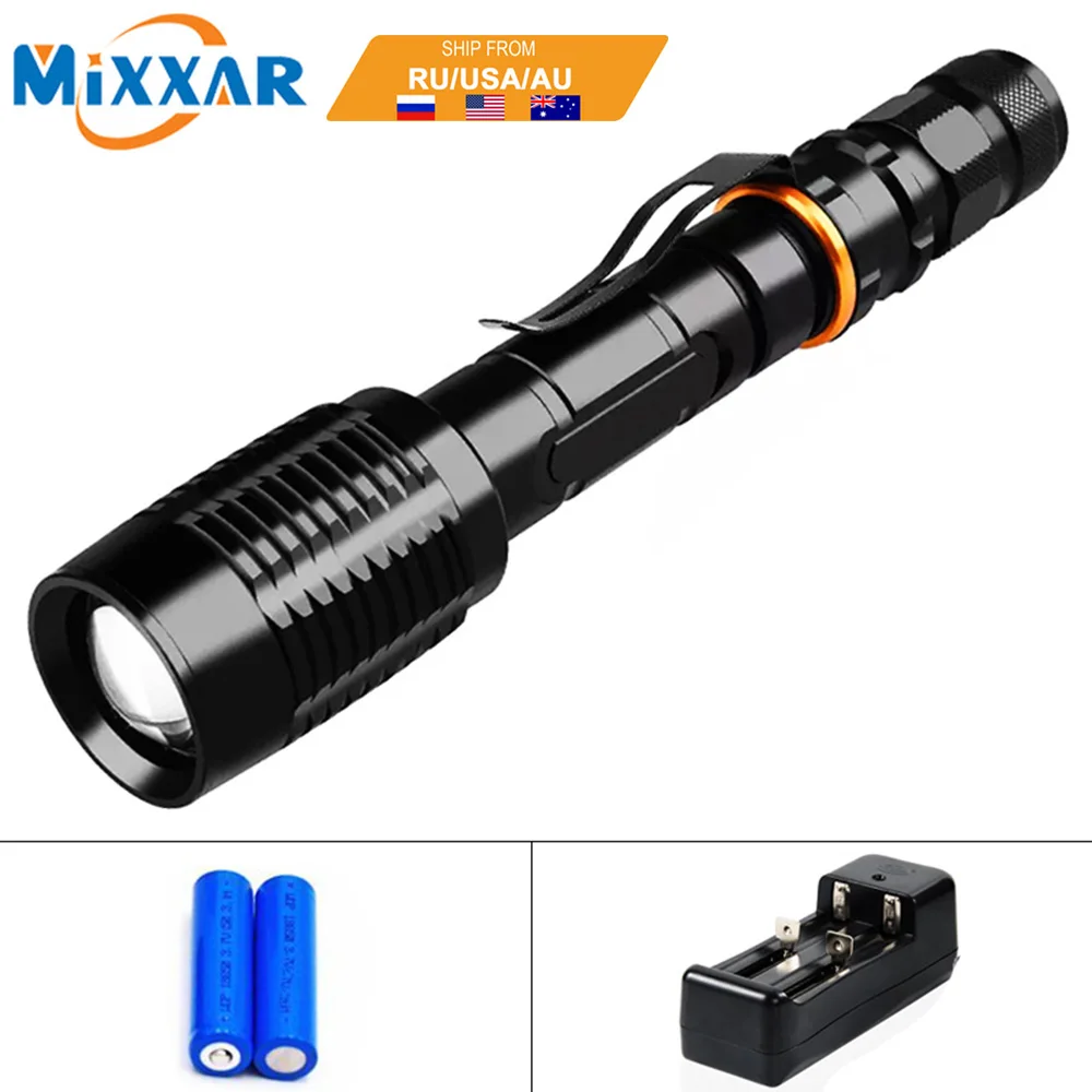 

Dropshipping LED Tactical Flashlight 8000 Lumen Handheld Torch Zoomable Shock Resistant Waterproof Survival Light for Camping