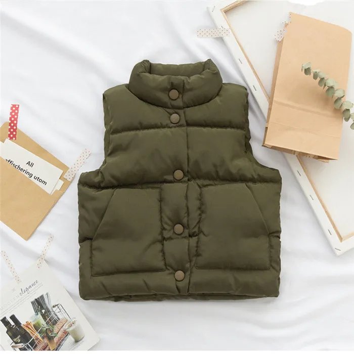 BINIDUCKLING/Коллекция года, осенне-зимняя одежда для маленьких мальчиков и девочек, детский жилет корейский стиль, теплые пуховые хлопковые жилеты, куртка, верхняя одежда - Цвет: Army-Green