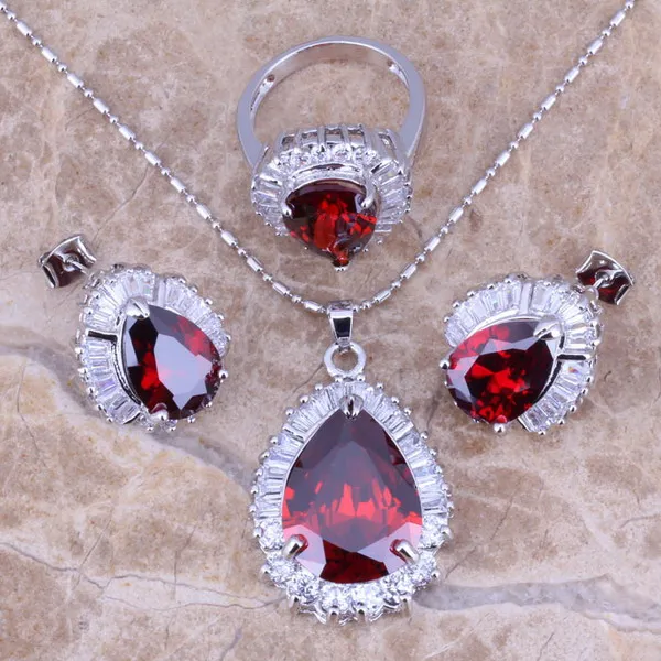 Серебряные серьги и кольцо с красным гранатом размеры 6 / 7 8 9 10|silver jewelry set|jewelry