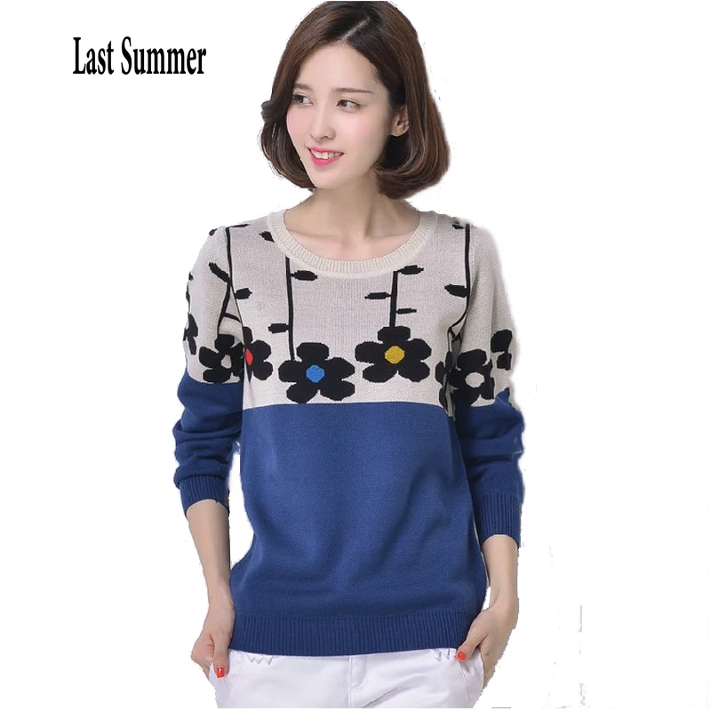 Brezplačna dostava Nova moda svoboden stil ženske spomladanski pulover pletena oblačila z dolgimi rokavi Cvet pulover Pulover ženski vrhovi