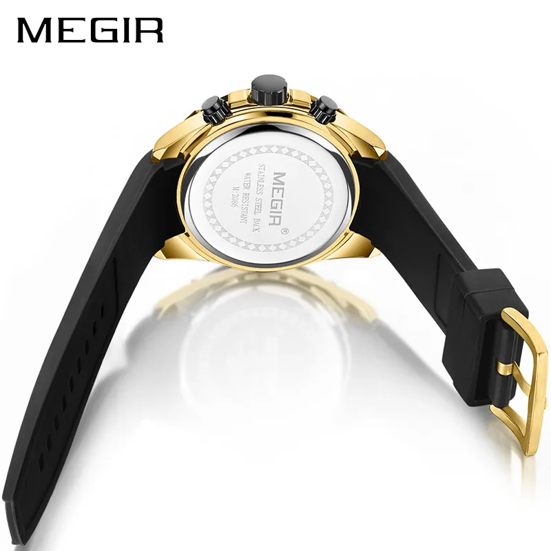 MEGIR, мужские спортивные часы с хронографом, мужские силиконовые автоматические кварцевые часы с датой, мужские роскошные брендовые водонепроницаемые часы