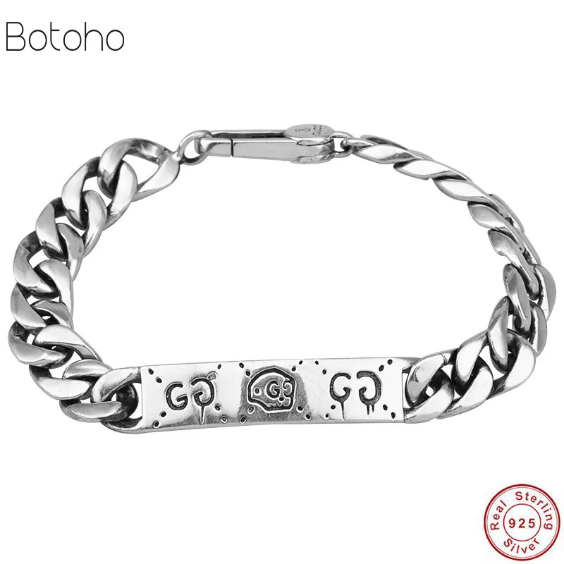 

Genuine 925 Silver Bracelets Punk Rock Vintage Heavy Sterling Silver Bracelet Men Luxury Male Biker Jewelry Men's Charm Bracelet