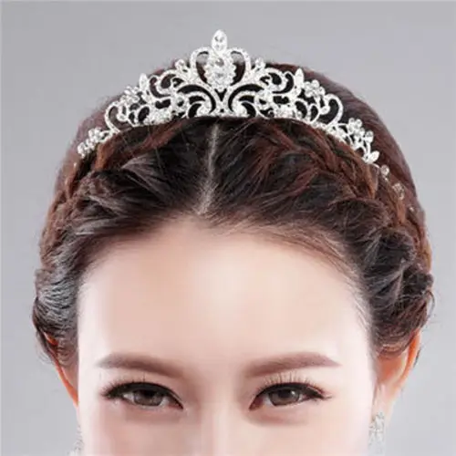 

Fashion Women Bridal Princess Crystal Hair Tiara Wedding Crown Veil Headband