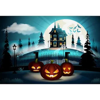 

Vinyl happy halloween Night Background For Photography Black Bats Magic castle Pumpkin Backdrop for photo studio g-797