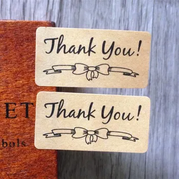 

120pcs Thank you with bow sealling label for handmade products Nice Kraft paper Adhesive Baking cake package Seal Sticker