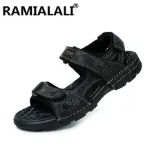 Мужские сандалии из натуральной кожи Лето г. новая пляжная мужская повседневная обувь уличные сандалии Большие размеры 38-45