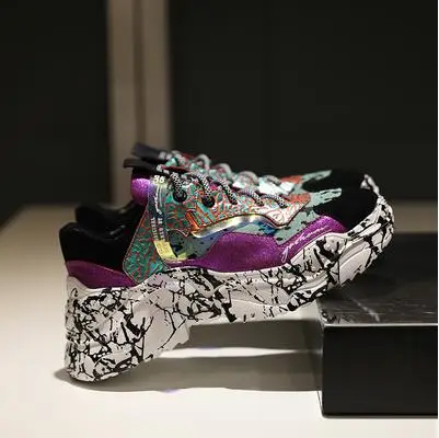 Prova Perfetto; коллекция года; женские кроссовки; трендовая обувь для папы на массивном каблуке; обувь на платформе со шнуровкой; Новые камуфляжные кроссовки; Chaussures - Цвет: Purple
