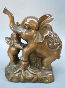 

Chinese pure brass female elephant and small elephant crafts Statue