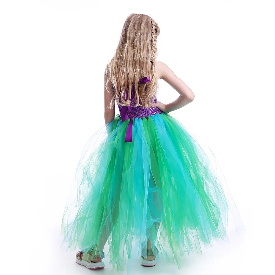Mermaid Kids Princess Tutu Dress Purple Flowers Green Tulle Baby Girls (11)