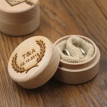 

Custom Wedding Ring Box Holder Natural Wooden Round Ring Bearer Box Rustic Wedding Decor Personalized Gifts