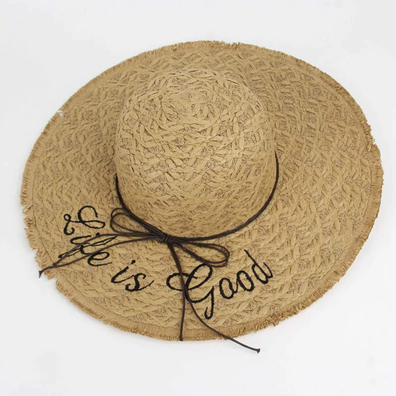 Женская летняя соломенная шляпа женская Соломенная пляжная шляпа ручной работы Панама с широкими полями Кепка большие шляпы с широкими