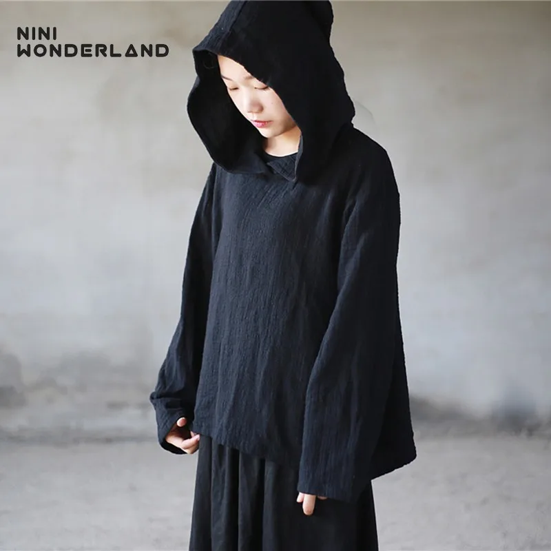 NINI WONDERLAND 2019 весеннее хлопковое пальто для женщин свободный пуловер с капюшоном