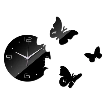 

promotion new arrival sale big butterfly wall Acrylic clock modern mirror 3d watches home decoration clocks