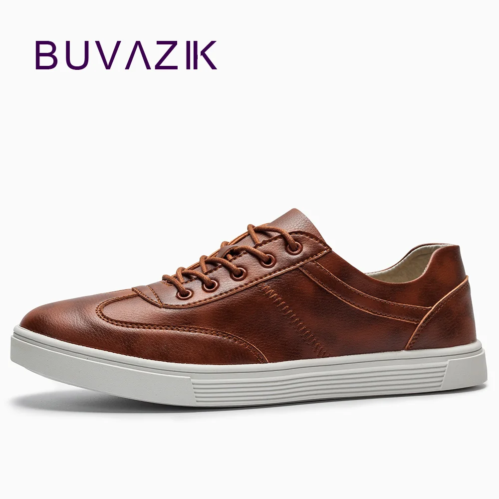 

BUVAZIK 2018 men's vulcanize shoes high quality microfiber men snearker for Spring casual flats fashion leather shoes
