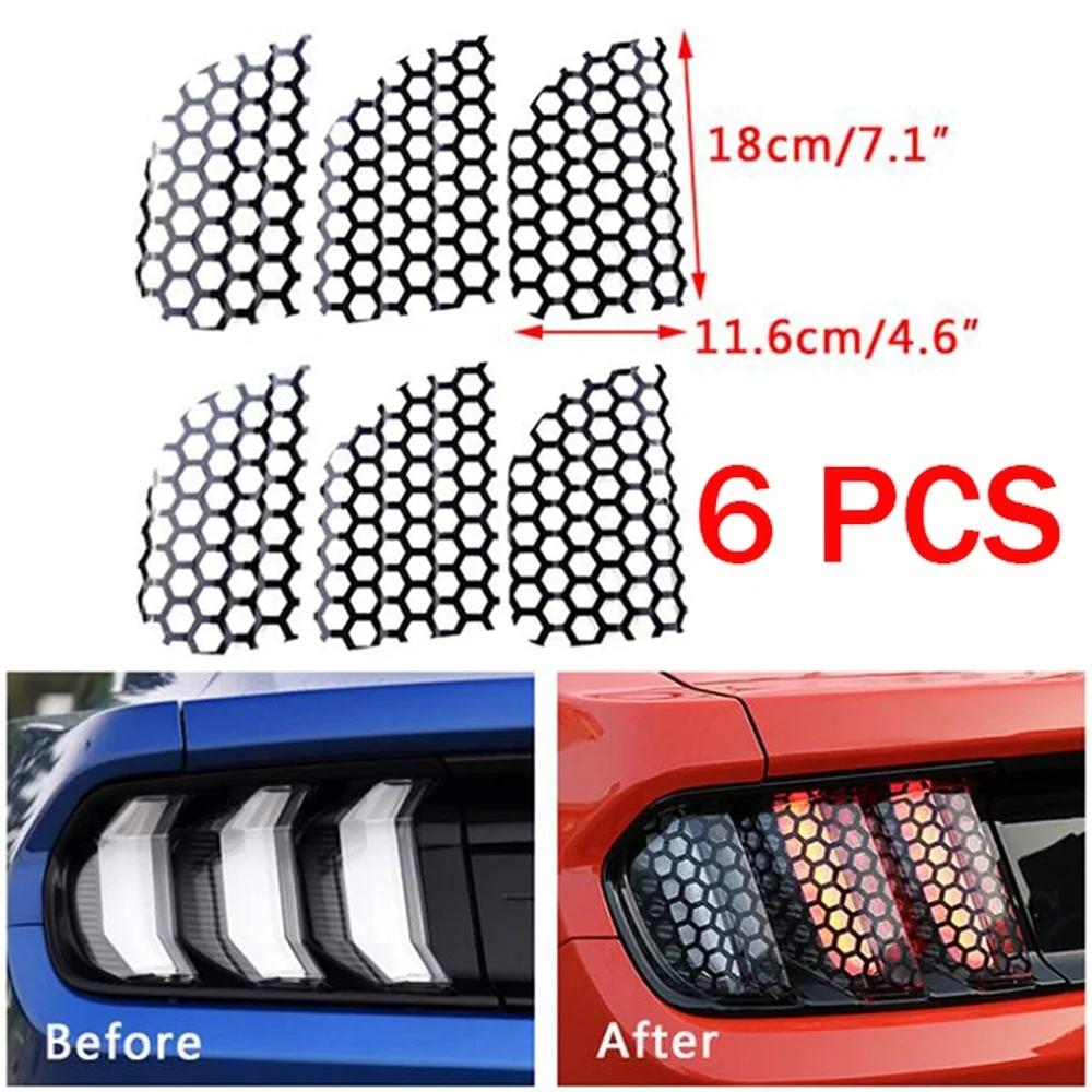 

6Pcs Honeycomb Car Taillights Decorative Stickers Hollowed Out Decals for Mustang 2015 2016 2017 and Other Car Lamp