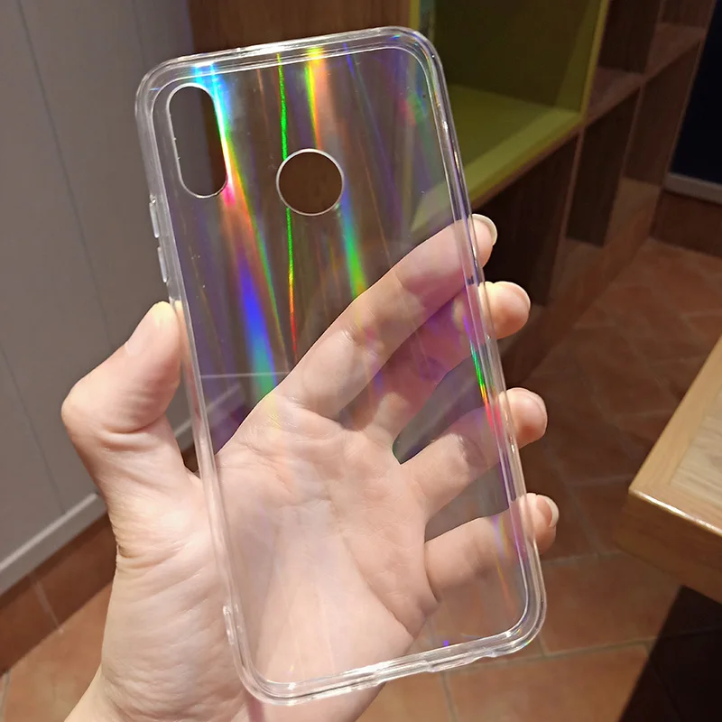 Gradient Rainbow Laser Holographic Case for Huawei P20 Lite P20 P30 Pro Transparent Clear Soft Capa Funda Light reflections Hull - Цвет: Transparent