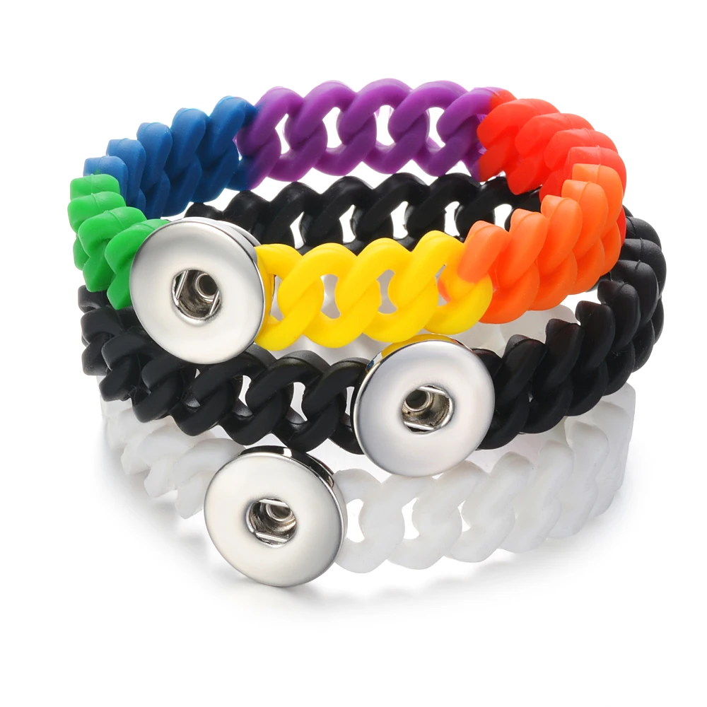 

Ginger Snap Candy Color Elastic Silicone Free Size Charms Bracelet 18mm Snap Button Jewelry For DIY Snaps Jewelry NN-718