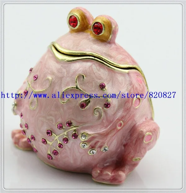 Бесплатная доставка розовый цвет круглая лягушка Bejeweled Коллекционная инкрустированная Ювелирная шкатулка
